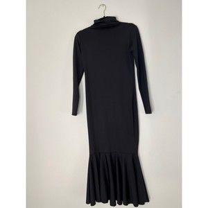 Black long sleeve midi fishtail dress mock turtleneck stretch size Small /Medium